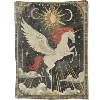 Winged Unicorn Celestial Tarot Blanket featuring a winged horse