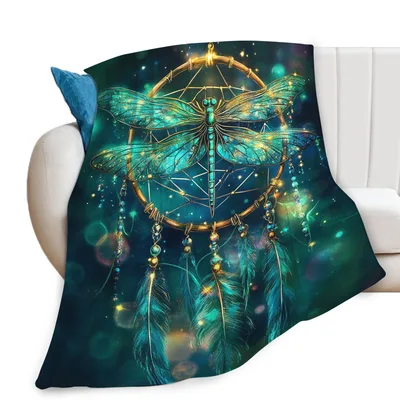 Glowing Dragonfly Dream Catcher Blanket: Fantasy Art for Cozy Nights