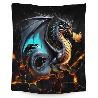 Fire Dragon on Black Blanket: Mythical Creature Design