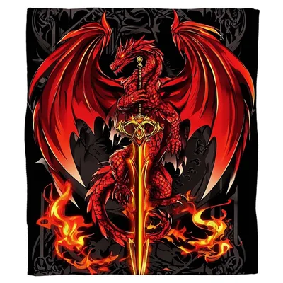Red Dragon with Sword Blanket: Fiery Fantasy Art for Warriors
