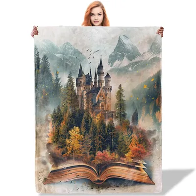 Fairy Tale Castle Blanket: Storybook Fortress in Misty Forest