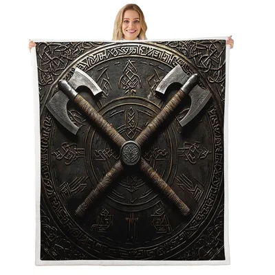 Viking Battleaxes on Ancient Blanket: Shield Design for Fantasy Fans