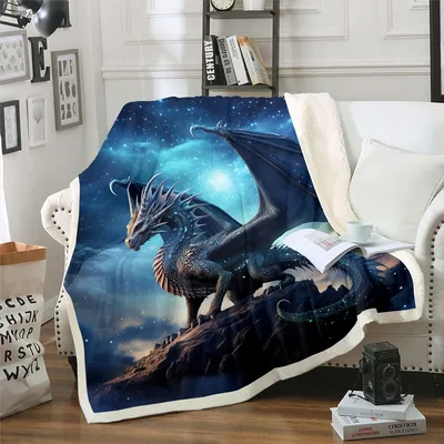 Dragon Perched Under Glowing Blanket: Fantasy Art for Sleep