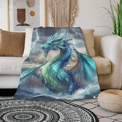 Teal Dragon in Misty Blanket featuring a teal dragon