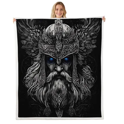 Nordic Viking Warrior Portrait Blanket