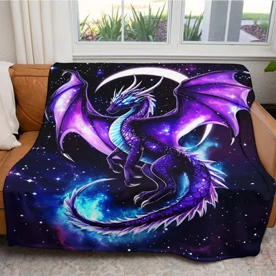 Purple Galaxy Dragon Blanket: Cozy Fantasy Art for Your Couch