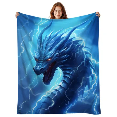Blue Lightning Dragon Blanket No. 2: Electric Fantasy Art