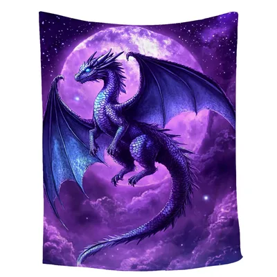 Purple Dragon Under Full Blanket: Moonlit Fantasy Art for Sleep