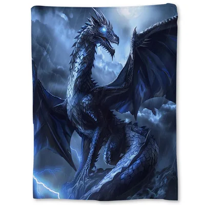 Epic Blue Dragon Blanket: Stormy Fantasy Art for Cozy Nooks
