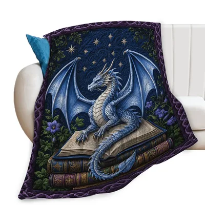 Blue Dragon Resting on Old Blanket: A Fantasy Book Lovers Gift