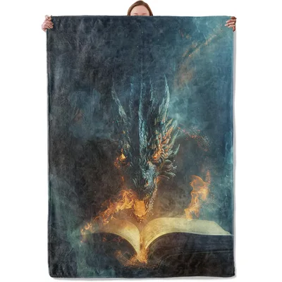 Fire Breathing Dragon Over Blanket: Fantasy Art for Book Lovers