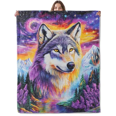 Cosmic Wolf Under Galaxy Blanket: Mystical Wolf Art for Fantasy Lovers