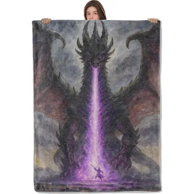 Dark Dragon Breathing Purple Blanket Fantasy Art Throw