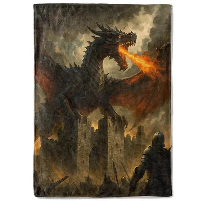 Fire Breathing Dragon Over Castle Blanket