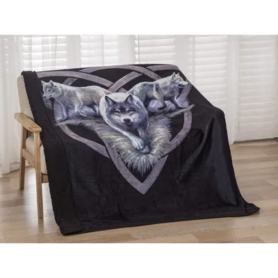 Wolf Trio Fantasy Art Blanket: Three Wolves in Celtic Heart Design