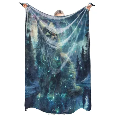 Mystical Cosmic Kitten Portrait Blanket: Enchanted Feline Art