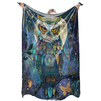 Fantasy Owl Mandala Moon Blanket: Enchanted Forest Night Art