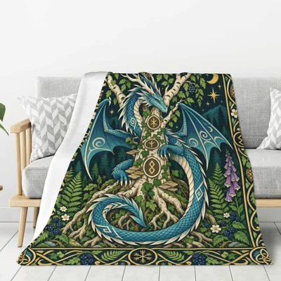 Blue Dragon Tree Fantasy Blanket