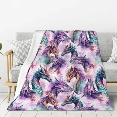 Purple Dragon Pattern Blanket: Watercolor Fantasy Art for Cozy Nooks