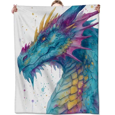 Watercolor Dragon Head Blanket: Vibrant Fantasy Art for Your Couch
