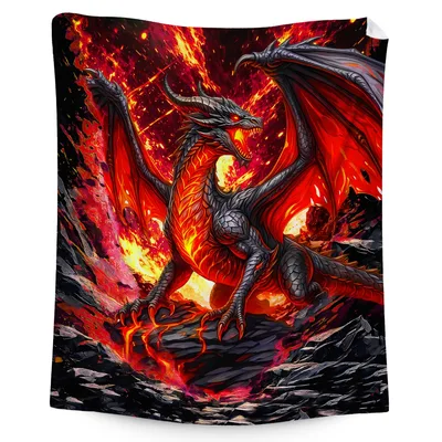Red Dragon in Fire Blanket No. 2: Fiery Fantasy Art for Enthusiasts