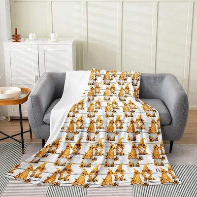 Gnome Bee Pattern Blanket: Sunflower Gnomes on Wood Grain