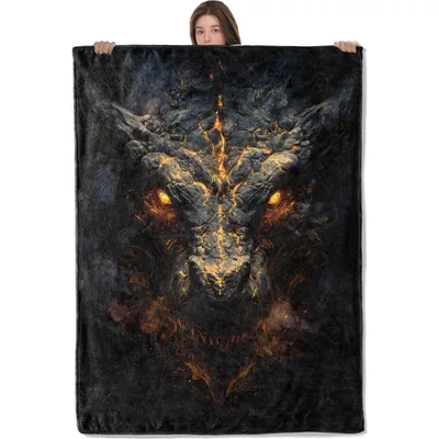 Glowing Eye Dragon Face Blanket: Majestic Lava-veined Head