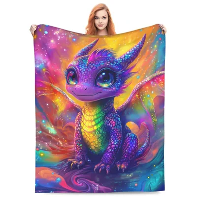 Colorful Baby Dragon Painting Blanket: A Vibrant Fantasy Art Piece