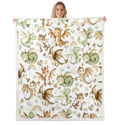 Cartoon Dragons Pattern Blanket: Cute Watercolor Dragon Throw