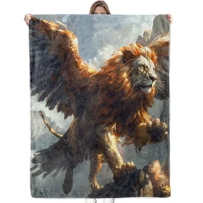 Winged Lion Fantasy Blanket: Majestic Winged Beast Art