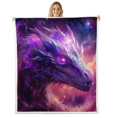 Purple Galaxy Dragon Head Blanket: Cosmic Fantasy Art for Your Space