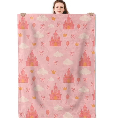 Pink Fairy Tale Castle Balloons Blanket featuring pink towers