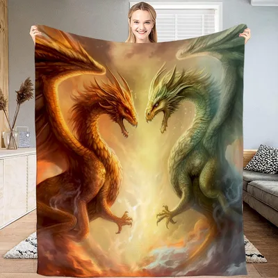 Dragon Couple Fire Design Blanket: Two Dragons Facing Off