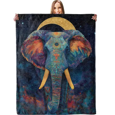 Mystical Cosmic Elephant Blanket: Galaxy Art with Ornate Animal Print