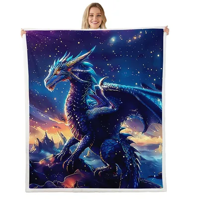 Blue Dragon Under Starry Blanket: Fantasy Art for Dreamers