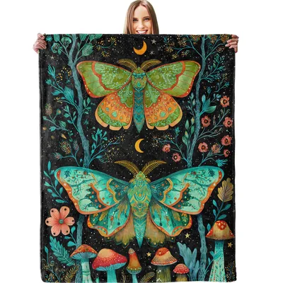 Fantasy Moth and Mushroom Blanket: Enchanted Night Moths