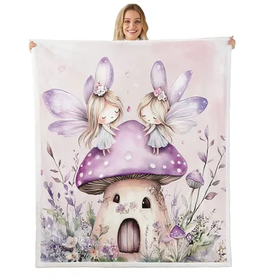 Fairies on Pink Mushroom Blanket: Dreamy Fairy Home Design