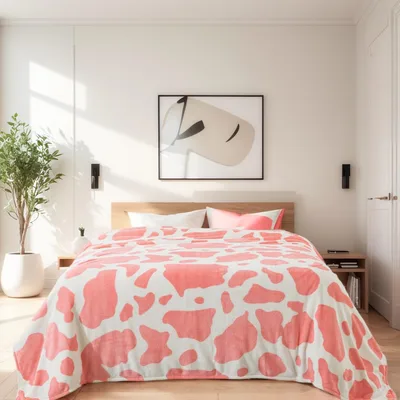 Pink Cow Print Blanket for Cozy Bedroom Comfort