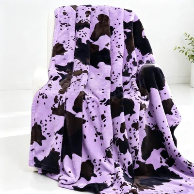 Cowhide Throw Blanket Purple Cow Print for Farm Lovers