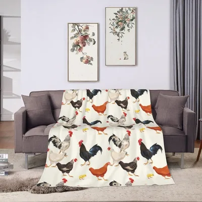 Chicken Blanket: Rooster and Hen Pattern Throw for Farm Lovers