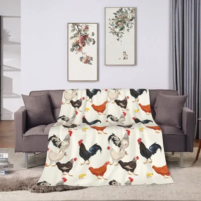 Farmhouse Chicken Blanket: Rooster and Hen Pattern for Home