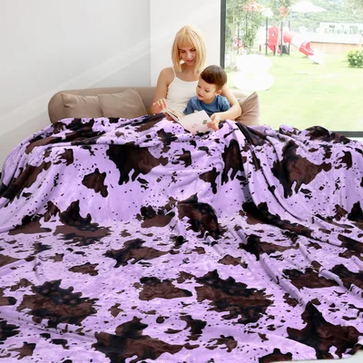 Farm Animal Print Blanket with Purple Cow Spots Design