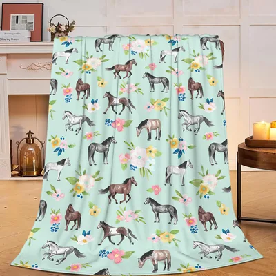 Equestrian Gift Blanket featuring a charming horse floral pattern