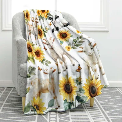 Sunflower Goat Blanket: Floral Farm Animal Throw for Cozy Days