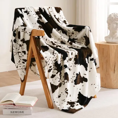 Cream and Espresso Cowhide Blanket for Farm Lovers