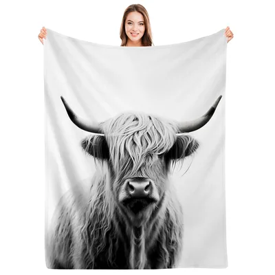 Shaggy Cow Blanket: Highland Cattle Portrait Throw