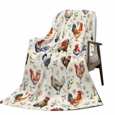 Farm Chickens Blanket: Watercolor Rooster and Hen Throw