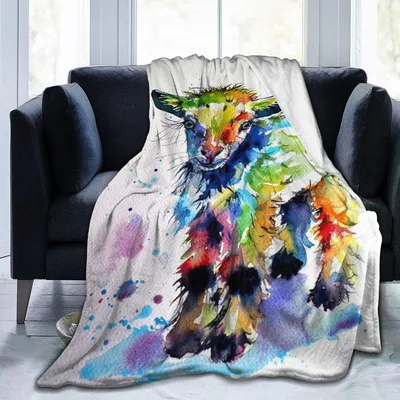 Watercolor Sheep Blanket: Colorful Goats for Kids and Farm Lovers