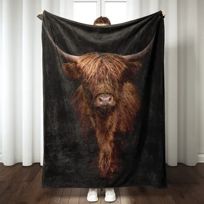 Scottish Highland Cow Blanket: Fluffy Portrait Throw for Farm Lovers