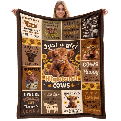 Highland Cow Throw Blanket: A Quilt of Sunflowers and Sassy Quotes